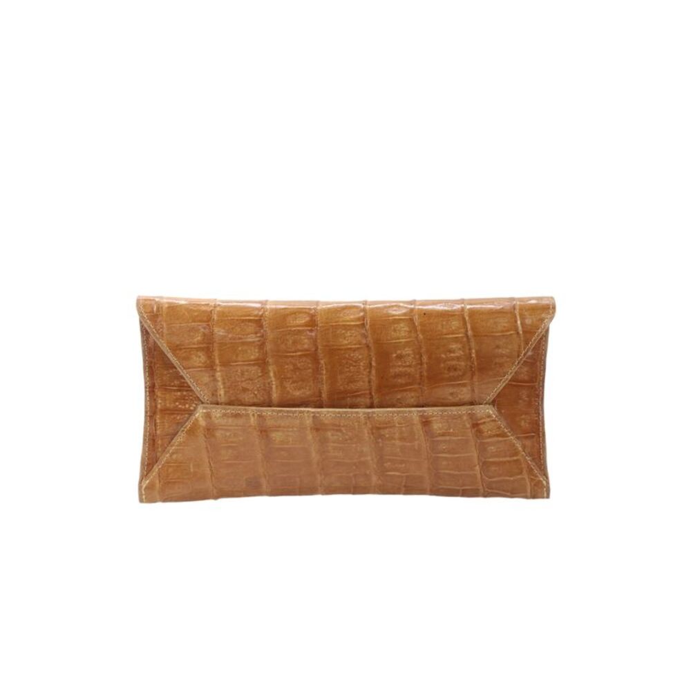 John Cole Womens Crocodile Skin Envelope Clutch Handabg Brown